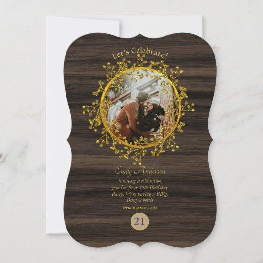 Rustic PHOTO ANY EVENT Gold Wreath Wood Modern Invitation
