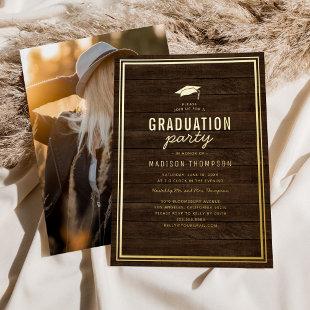 Rustic Photo Graduation Party Gold Foil Invitation