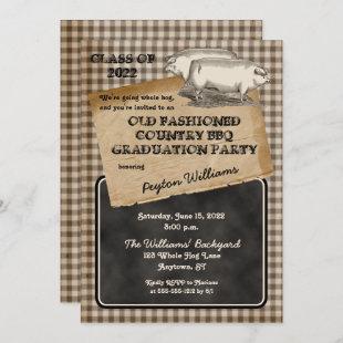 Rustic Pig Roast Backyard BBQ Graduation Party Invitation