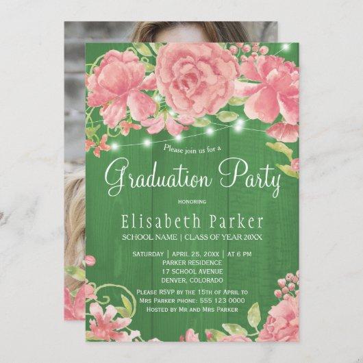 Rustic pink blush peonies PHOTO graduation party Invitation