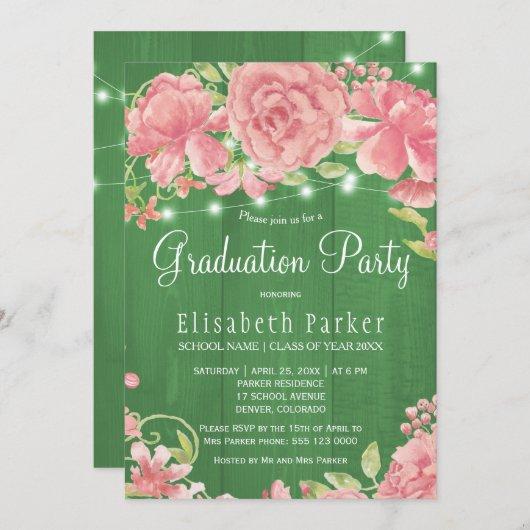 Rustic pink blush rose peonies graduation party invitation