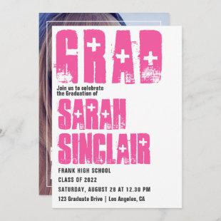 Rustic Pink Grunge Nurse Graduation Party Photo Invitation