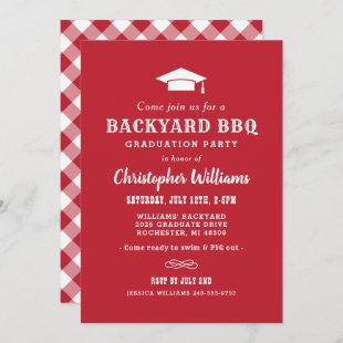 Rustic Red Backyard BBQ Graduation Party Invitation