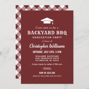Rustic Red Brown Backyard BBQ Graduation Party Invitation