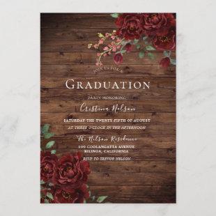 Rustic Red Rose Romantic Floral Graduation Party Invitation