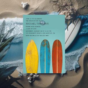 Rustic Retro Surfer Beach themed Graduate Party Invitation