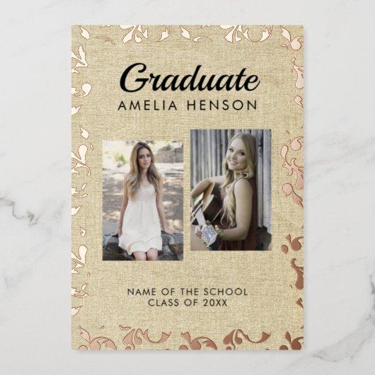 Rustic Rococo Graduate Photo Collage Graduation Foil Invitation
