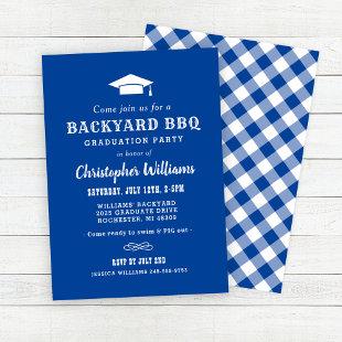 Rustic Royal Blue Backyard BBQ Graduation Party Invitation