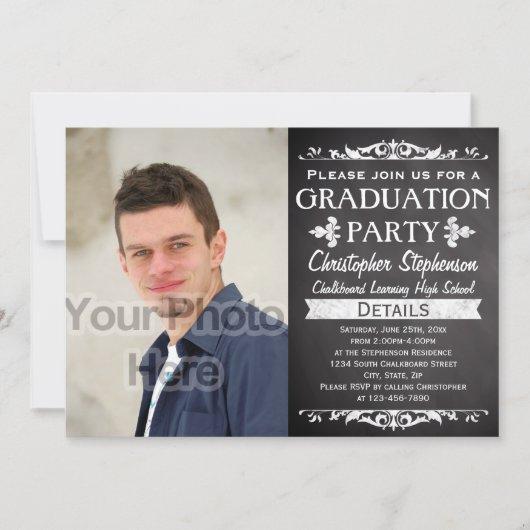 Rustic Slate Vintage Custom Graduation Party Photo Invitation