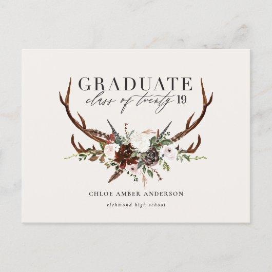 Rustic stag and floral graduate party invitation