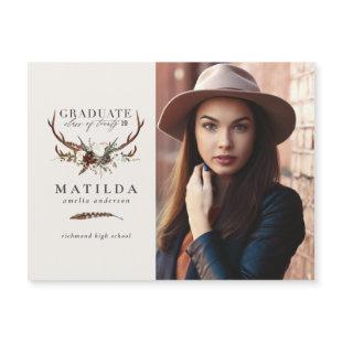 Rustic stag and floral graduate party photo invite