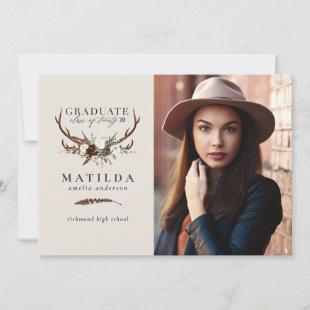 Rustic stag and floral graduate photo announcement