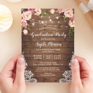 Rustic String Lights Floral Photo Graduation Party Invitation