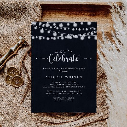 Rustic String Lights Let's Celebrate Party   Invitation