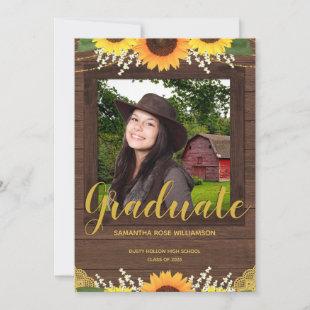 Rustic Sunflower Brown and Gold 2 Photo Graduation Announcement