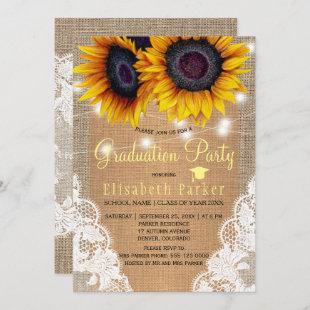 Rustic sunflower burlap and lace graduation party invitation
