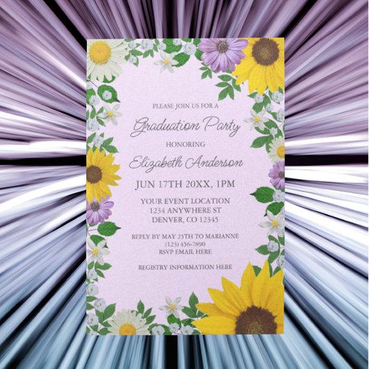 Rustic Sunflower Daisy Floral Graduation Party Invitation