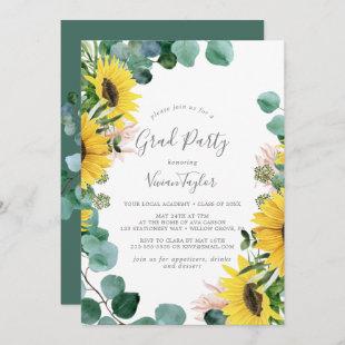 Rustic Sunflower Eucalyptus Grad Party Invitation