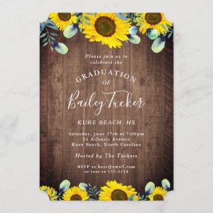 Rustic Sunflower & Eucalyptus Graduation Party Invitation