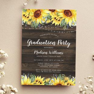 Rustic Sunflower Floral String Lights Graduation Invitation