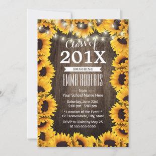 Rustic Sunflower Frame Floral Graduation Party Invitation