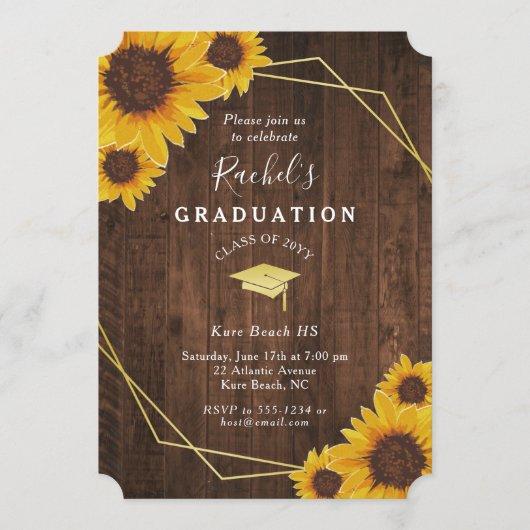 Rustic Sunflower Gold Geometric Graduation Party Invitation