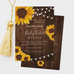 Rustic Sunflower Graduation Party String Lights Invitation