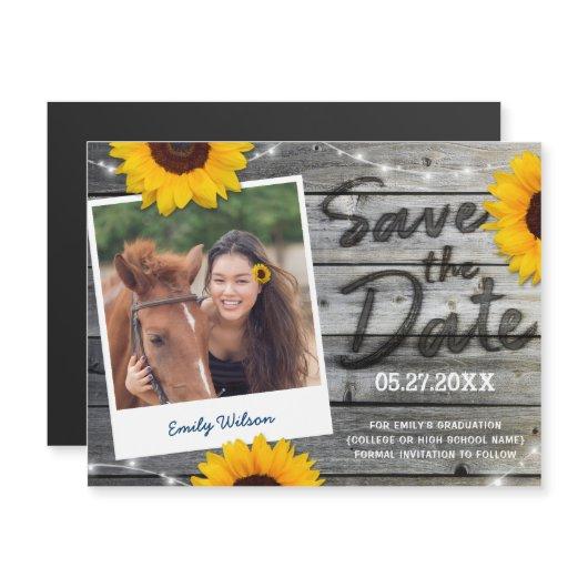 Rustic Sunflower Photo Graduation Save the Date Magnetic Invitation