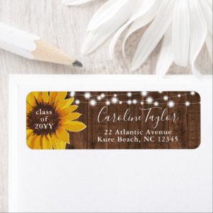 Rustic Sunflower String Lights Graduation Address Label