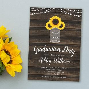 Rustic Sunflower String Lights Graduation Party Invitation