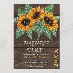 Rustic Sunflower Wood Watercolor Graduation Invitation