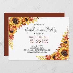 Rustic Sunflowers Botanical Graduation Party Invitation