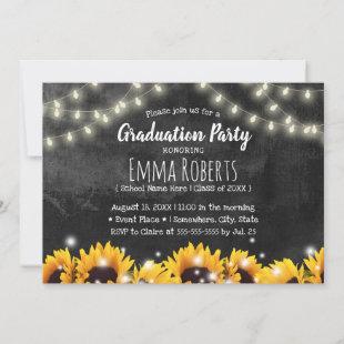 Rustic Sunflowers Chalkboard Graduation Invitation