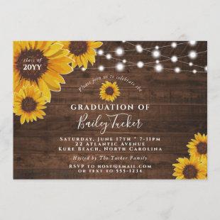 Rustic Sunflowers & Lights Graduation Party Invitation