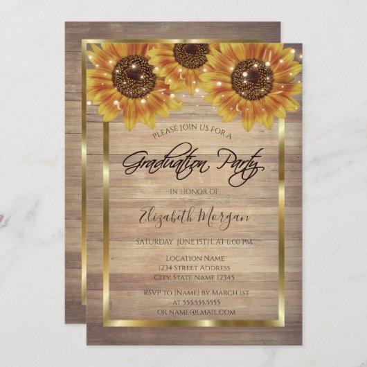 Rustic Sunflowers,Lights, Wood Graduation Party Invitation