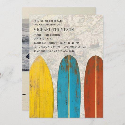 Rustic Surfer Beach themed Graduate Party Photo Invitation