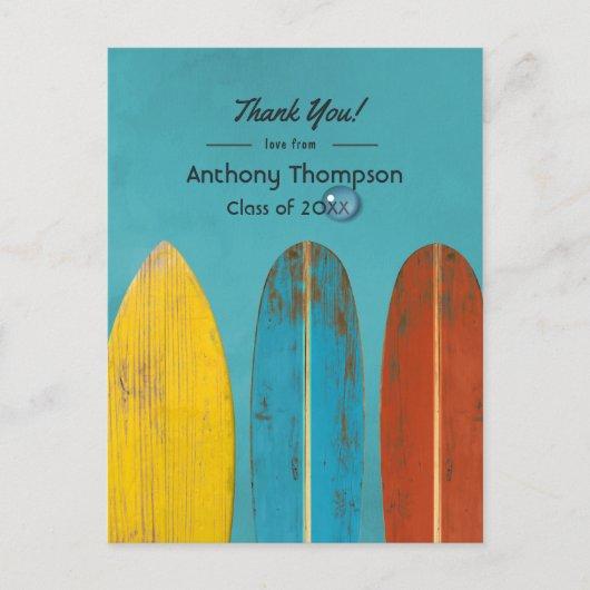 Rustic Surfer Beach themed Graduate Thank You Post Postcard