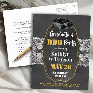 Rustic Vintage Floral Lace Graduation BBQ Party Invitation Postcard