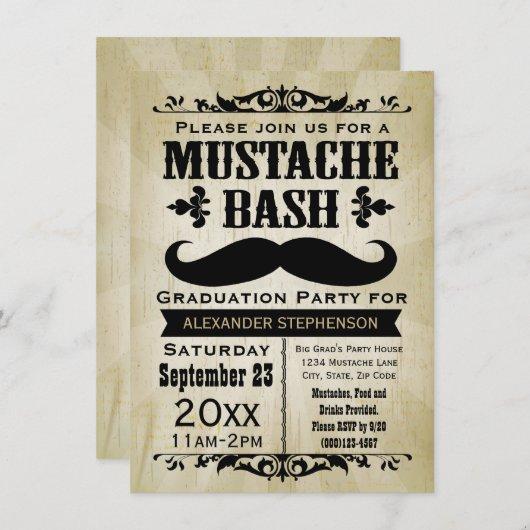 Rustic Vintage Mustache Bash Graduation Party Invitation
