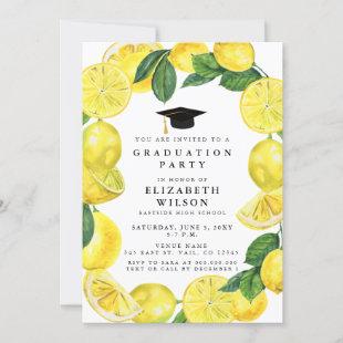 Rustic Watercolor Lemon Wreath Graduation Invitation