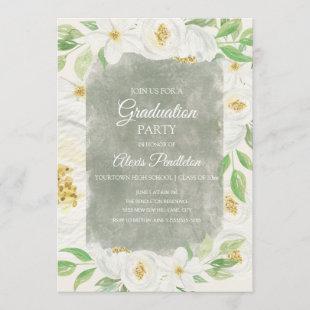 Rustic White Watercolor Floral Graduation Party Invitation