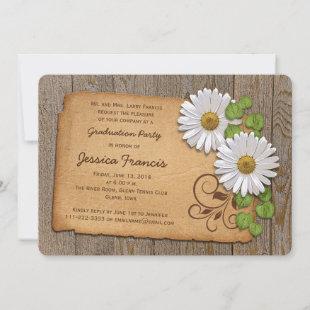 Rustic White Yellow Daisy Country Graduation Party Invitation