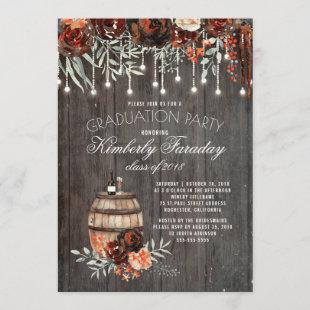 Rustic Winery Floral Lights Graduation Party Invitation