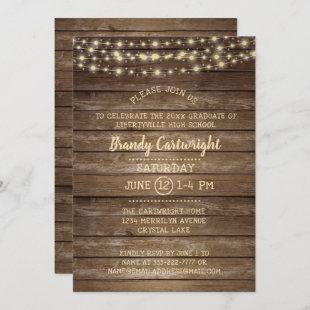 Rustic Wood and String Lights Graduation Party Invitation