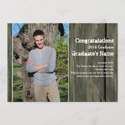 Rustic Wood Four Photo Scripture Graduation Announcement