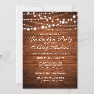 Rustic Wood Lights Graduation Party Invitation