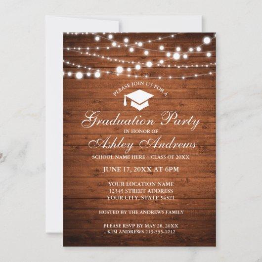 Rustic Wood Lights Graduation Party Invitation W