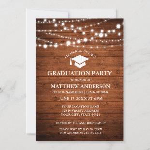 Rustic Wood Lights Graduation Party Invitation WC