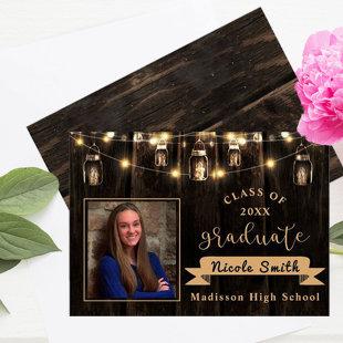 Rustic Wood Lights Photo Graduation Announcement Postcard