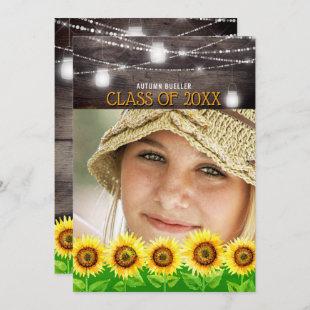 Rustic Wood Mason Jars Sunflower Photo Graduation Invitation